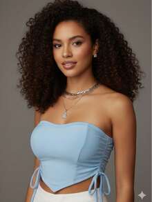 Women's Cropped Top With Band And Tie With Suplex Cup Strapless Blogueirinha One Size - Fits Sizes 36 To 42 - 淺藍色 - 查看 2
