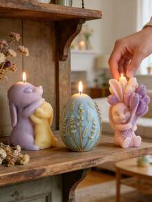 3D Rabbit Scented Candle Plaster Mold, Easter Egg Shape, Floral Rabbit Design, DIY Handmade Candle Making Mold - Easter Candle Molds - View 2