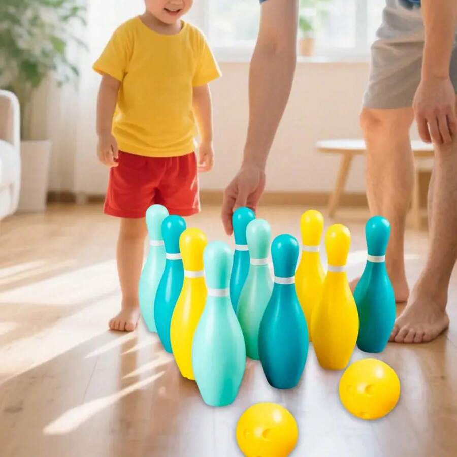 Juego de bolos para niños con 10 pines, juguetes educativos interactivos para desarrollar habilidades motoras, juguetes de bolos para exteriores para parques, patios y jardines YRDD - 1 - Ver 1