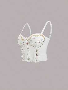 Latin American Retro Elegant Strapless 3D Floral Embroidery Five-Pointed Star Outerwear Bra Top, Women's Camisole And Tank Top Casual White Summer - White - View 5