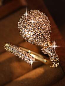 1pc Exquisite Balloon Lollipop Temperament Single Rings Creative CZ Gold Plated Women Ring For Engagement Dating Anquet, Party Copper Jewelry Gifts - Yellow Gold - View 7
