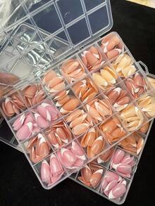 360 Stücke/Box gemischte Farben kurze mandelförmige französische Aufklebe-Nägel, glänzende & matte Oberfläche, künstliche Nägel, handgemachte Aufklebe-Nägel, natürliche nude rosa tragbare DIY Kunstnägel - Verschiedenfarbig - Übersicht 2