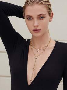 1件全镶钻镂空四叶花珠流苏Y型项链，18K镀金时尚奢华珠宝 - 花朵項鍊 - 查看 8