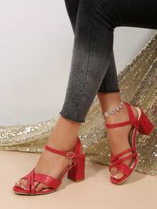 Nuevas sandalias de verano de estilo francés con tacón grueso y cómodo para mujer - Rojo - Ver 6