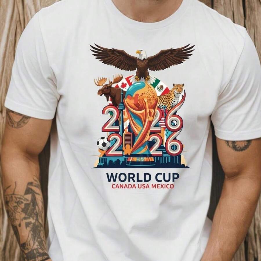 World Cup 2026 Shirt, USA Canada Mexico Soccer TShirt, 2026 Mascots Tee, North America 2026 Fan Gear - 白色 - 查看 1
