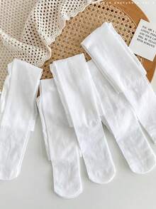 2pcs Baby/Toddler Girls' Heart Pattern Tights, Breathable, Stretchy, Thin, Suitable For All Seasons - White - View 3