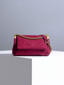 Bolso de hombro de mujer de estilo fashionable con múltiples capas de ante, bolso cruzado mini de mujer con solapa de terciopelo y cierre magnético, perfecto para combinar con abrigos en otoño/invierno, opción principal para bolsos de mujer en otoño/invierno - Burdeos - Ver 8