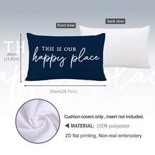 MEMNUN 1pc Deep Blue Background Warm Quote "This Is Our Happy Place" Printed Decorative Throw Pillow Cover [No Pillow Insert], 11.81*19.71in(30*50cm)/15.75*23.62in(40*60cm), [Single-Sided Print] Polyester Cushion Cover For Sofa, Bed, Living Room, Bedroom, Car, Office, Hotel Decor, Perfect Gift For Family And Friends, All Seasons - Multicolor - View 3
