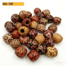 100pcs Mixed Color Wooden Beads, Pattern Wooden Beads, Suitable For DIY Jewelry Making - Multicolor - View 6