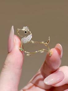 Adorable Rhinestone Lined Short-Legged Puppy Brooch, Delicate Minimalist Cartoon Animal Pin, Versatile For Men And Women - Multicolor - View 7