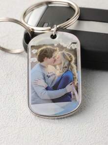 Custom Photo Keychain: Stainless Steel Personalized Text, Anniversary Gift - Silver - View 5
