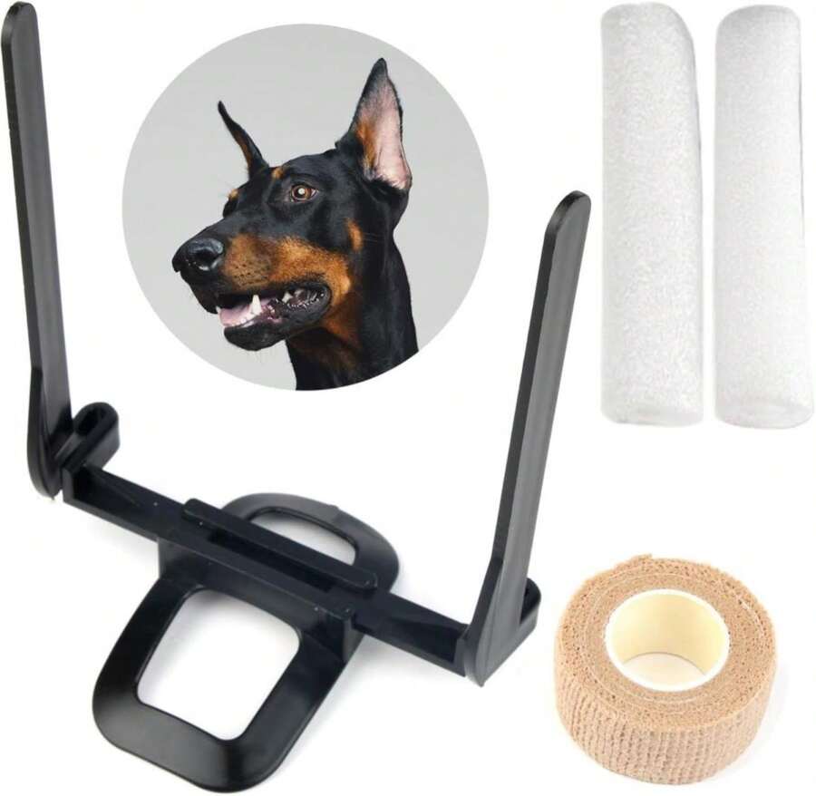VEWIYT Herramienta de Cuidado de Orejas de Perro,Soporte para Orejas de Perro para Mascotas con Tape, Soporte Vertical para Doberman Pinscher Dog Samoyed, Cachorros De 2 a 6 Meses - Blanco - Ver 1