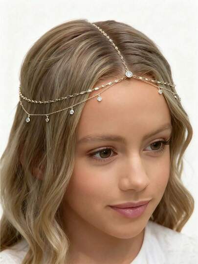 Diadema de novia de lujo para niña, tocado de boda estilo bohemio de moda, tocado dorado, suministros escolares, accesorios para niñas