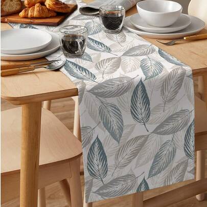 Blue-Gray Leaf Texture Table Runner, Suitable For Dinner, Party, Wedding, Catering Events, Holidays, Farmhouse, Vanity Scarf Decor, 13 X 72 Inches