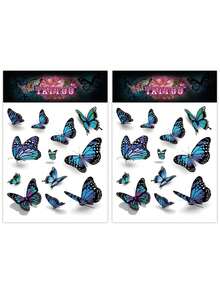 2pcs Small Floral Arm Tattoos - Realistic 3D Butterfly Pattern Y2K Temporary Fake Tattoos, DIY For Anime Convention, Carnival, Music Festival, Valentine's Day, Party Holiday Gifts, Suitable For Wrist, Ankle, Shoulder, Neck, Collarbone, Waterproof Lifelike Tattoo Stickers - Multicolor - View 4