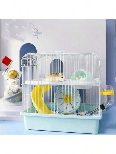 Lồng nuôi chuột hamster di động 2 tầng - Môi trường sống mini với bánh xe tập thể dục, bình nước và bát thức ăn - Lồng vận chuyển thoáng khí phù hợp cho chuột hamster/chuột lùn (Nhiều màu sắc để lựa chọn)