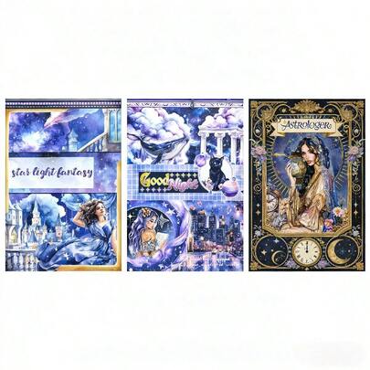 20Sheets Star Light Fantasy Sticker Book Large Size Waterproof Dual-Material Washi PET Star Cat Stickers Set For Scrapbooking