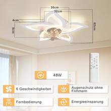 ZMH LED Ceiling Fan With Lighting - Modern Ceiling Light With Fan Quiet 48W Remote Control Dimmable 3 Color Temperature 6-Speed Timer White Fan Lamp For Teen Room Children's Room - 燕尾款 - 查看 7