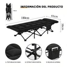 JM VAAL Cama plegable de algodón 180x65 cm portátil, estructura reforzada cómoda y ligera, fácil de guardar y transportar. Ideal para acampar, playa, visitas en casa y uso diario. Resistente y compacta. - Negro - Ver 10