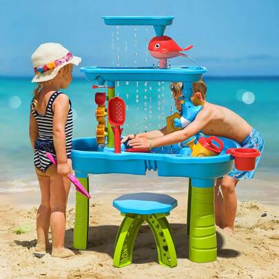 Water Table For Toddlers Age 3+ Years Old, 3 Tiers Outdoor Kids Summer Beach Toy, Kids Sand Water Play Table With Accessories Suitable For Outside Backyard Garden Playroom Activity Centres