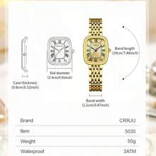 CRRJU Women Watch Luxury Fashion Quartz Rectangle Dial Waterproof Stainless Steel With Date Lady Gift - Multicolor - View 3