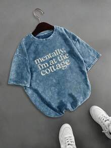 大码女式舒适T恤，灵感源自书籍和冰球，浪漫休闲水洗阅读T恤，BookTonk风格T恤，舒适浪漫的读者礼物，纯棉水洗T恤。大码曲线女装。夏季 - 寶藍色 - 查看 3