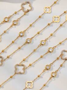 1件全镶钻镂空四叶花珠流苏Y型项链，18K镀金时尚奢华珠宝 - 花朵項鍊 - 查看 6