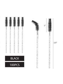 300/100/50/1 Disposable Eye Black Stick, Crystal Eyebrow Bobbin Brush For Extending Eyelashes, Black Mascara Brush - Multicolor - View 2