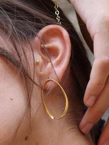 Minimalist Fine Jewelry 925 Sterling Silver 18k Gold Plated Irregular Twist Hollow Out Front Oval Stud Earring - Oval Stud Earring - View 3