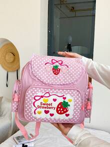 Soft Girl Sweet Lolita Small Backpack, Cute Embroidered Lace Girl Student Backpack, Fruit Strawberry Daypack - Pink - View 11
