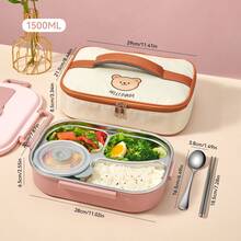 1500ML 304 Stainless Steel Lunch Box With Cutlery & Soup Bowls, 4/5-Compartments Microwave Heatable Bento Box, Leak Proof Fruit Salad Food Container, Reusable Lunch Container, Hot Water Heating, Suitable For Students & Adults To Use In School, Office, Camping, Travel, Picnic, Back To School - Multicolor - View 17