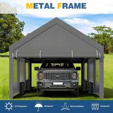 JAMFLY Carport, Heavy Duty Carport With Roll-Up Windows, Portable Garage With Removable Sidewalls & Doors, Car Canopy With Sandbags And All-Season Tarp For Car Boat Truck Motorcycle - 深灰色 - 查看 6