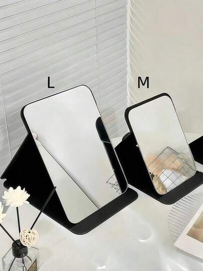 1pc Simple Bathroom And Bedroom Makeup Mirror, Portable Desktop Vanity Mirror, Office Desk Stand Mirror, Handheld Cosmetic Mirror, Ladies Vanity Mirror, Adjustable Tabletop Mirror, Minimalist Rectangular Makeup Mirror, Pocket Makeup Mirror, Foldable Compact Round Corner Makeup Mirror, Back To School Dormitory Mirror