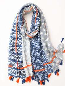 1 pieza Pañuelo estampado, Chal de seda de moda, Envoltorio protector solar - Azul - Ver 9