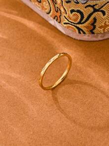 1 chiếc nhẫn thép không gỉ mạ vàng, chất liệu an toàn cho cơ thể, kiểu dáng cổ điển vượt thời gian, phong cách tối giản chất lượng cao, phù hợp để đeo hàng ngày. - Vàng - Xem 3