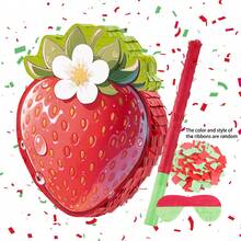 4pcs Strawberry Shaped Piñata Set, Strawberry Theme Piñata Suitable For Birthday Party, Party Decoration, Fun Decoration, Photo Props, Includes Bat And Blindfold, Confetti - Strawberry-shaped Piñata Set - View 9