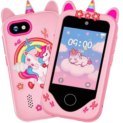 Juguete para niños, juguete de teléfono inteligente para niños, con cámaras duales, varios juegos divertidos, filtros lindos seleccionables, ¡regalo ideal para niños y niñas en vacaciones y cumpleaños!