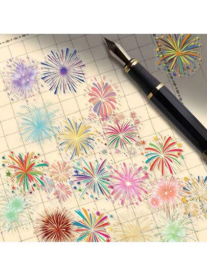 50pcs Vintage Firework Stickers, Suitable For Scrapbooking, Diary, Guitar, Skateboard, Luggage, Planner, Self-Adhesive Plastic Stickers, Lively Decorative Stickers, Scrapbooking Supplies, Vintage Design, Long-Lasting Adhesive, Decorative Stickers, Scrapbooking Enthusiasts, Debit Card Stickers