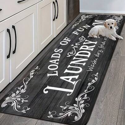 1 قطعة/2 قطعة/3 قطع سجادة ممر مطبخ ذات نمط خشبي مزيف على خلفية سوداء مع نقش زهري أبيض وطباعة نص مضحك، عالية الارتداد وماصة وغير انزلاقية، يمكن استخدامها كهدية، قابلة للغسل في الغسالة، سجادة مدخل، سجادة حمام، سجادة مطبخ وغرفة المعيشة وغرفة الغسيل، سجادة ماصة للحمام، ديكور الغرفة