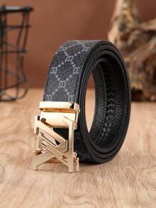 47 Inch Extended Men's PU Artificial Leather Automatic Buckle Belt, B Letter Print Pattern, Z-Shaped Buckle, Business Casual Versatile Dress Pants Belt - Multicolor - View 10