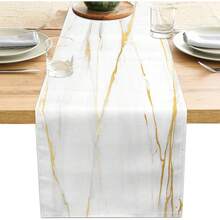 Platinum Marble Linen Table Runner, Bedroom Coffee Vanity Dresser Scarf, Farmhouse Style Table Runner, Kitchen Dining Table Party - Multicolor - View 11