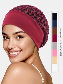 1pc Women's Elastic Wide-Brim Hair Net Sleeping Cap, Hair Care Protective Cover Suitable For Daily Use - Multicolor - View 1