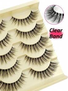 Rikuaild 5 pares de pestañas postizas esponjosas, banda transparente, pestañas falsas de visón natural y suave, adecuadas para fiestas y uso diario - Pestañas Naturales - Ver 2