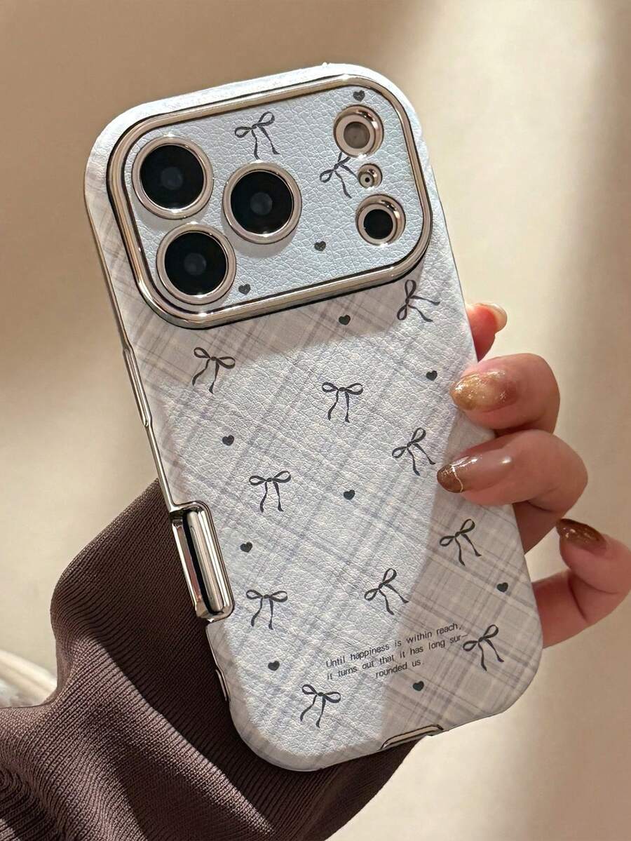 Minimalist Fashion Rhombus Striped Bow Tie Phone Case Suitable For IPhone 17 16 15 14 13 12 11 - Baby Blue - View 1