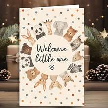 1/3套 Welcome Series 嬰兒洗禮卡－可愛動物主題，淺米色背景搭配彩色波點，適合性別揭曉派對 - 彩色 - 查看 3