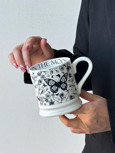 1pc Vintage Butterfly Ceramic Coffee Mug, Retro Floral Butterfly Decorative Teacup, Breakfast Cup, Tea Cup, Delicate Vintage Sticker Craft Decorated Cup, Ideal For Coffee, Perfect Birthday And Holiday Gift, Suitable For Home Use And Gifting To Friends