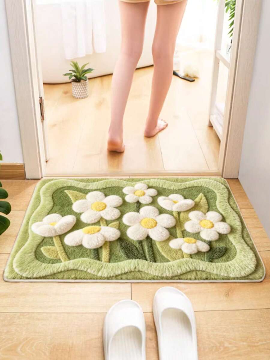 1pc Faux Wool Bath Mat, Absorbent Non-Slip Bathroom Rug, Suitable For Entryway, Bathroom, Kitchen - A - View 1