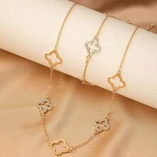 Bộ 2 món dây chuyền và vòng tay mặt dây chuyền hình cỏ bốn lá rỗng đính đá lấp lánh cao cấp, thời trang, thanh lịch, phù hợp cho trang phục hàng ngày và lễ hội của các cô gái tuổi teen, quà tặng. - Vàng - Xem 5