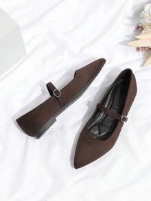 Giày búp bê mũi nhọn nữ, giày Mary Jane buộc dây kiểu cổ điển in họa tiết da báo, giày casual. - Rỉ Nâu - Xem 5