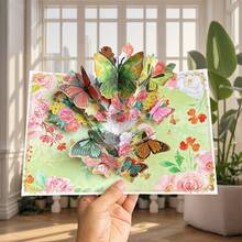 3D Pop Up Card Best Wishes Ornament Greeting Cards Butterfly Invitations Congratulation Card For Best Wishes Mother's Day Birthday Gift - Multicolor - View 16